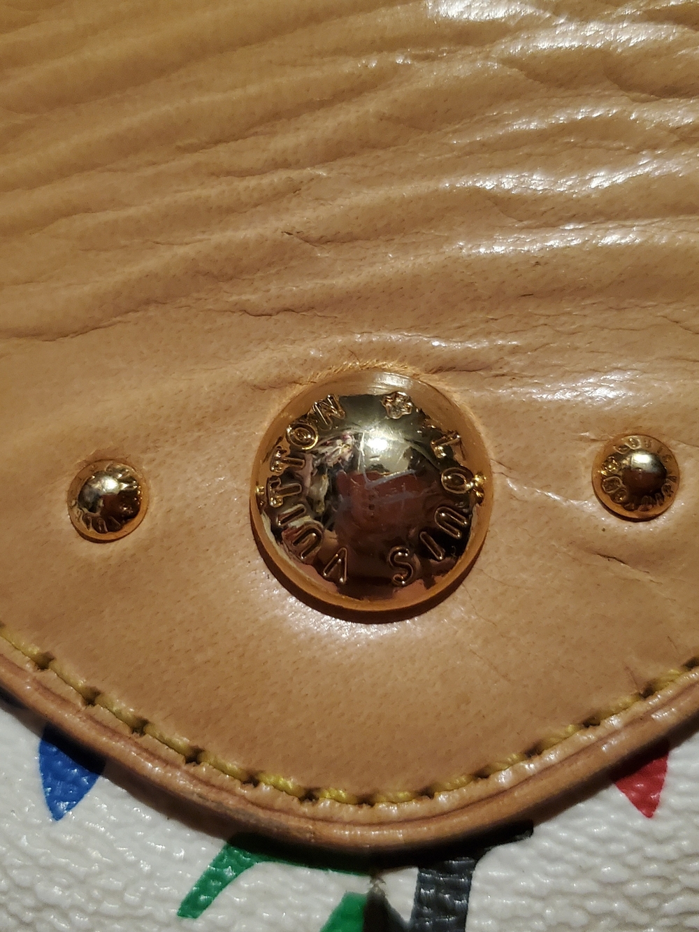 Louis Vuitton Multicolor Monogram White Canvas Shoulder Bag with Tan Trim - Picture 9 of 11